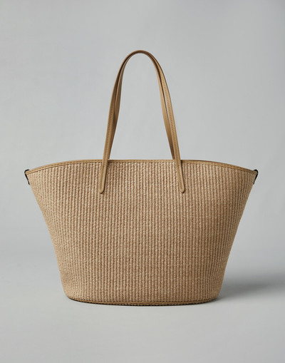 Brunello Cucinelli Techno cotton raffia shopper bag with monili outlook
