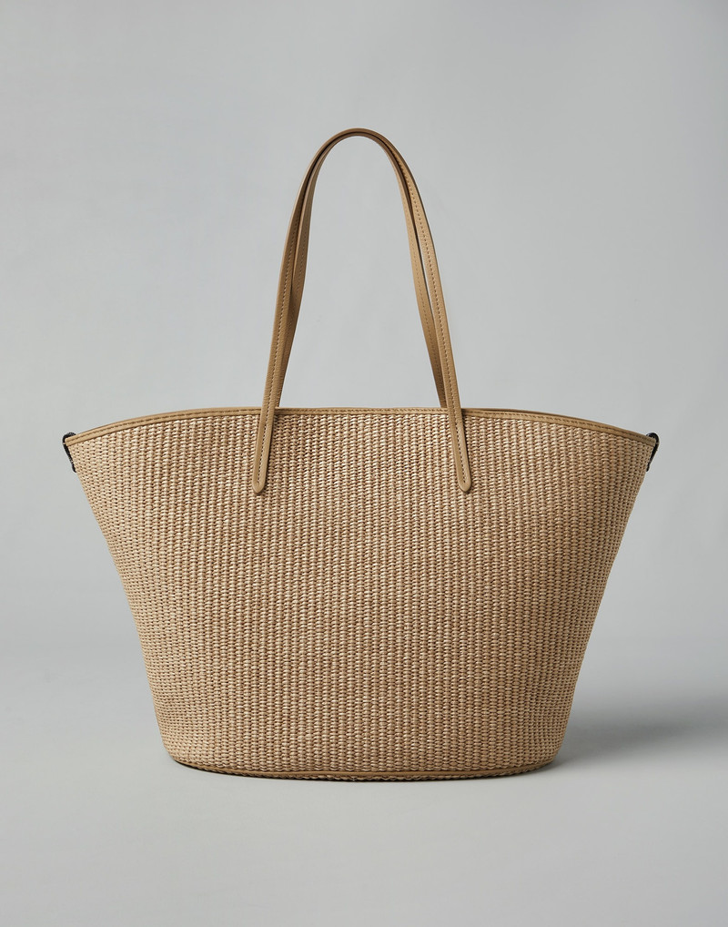 Brunello Cucinelli Techno cotton raffia shopper bag with monili outlook