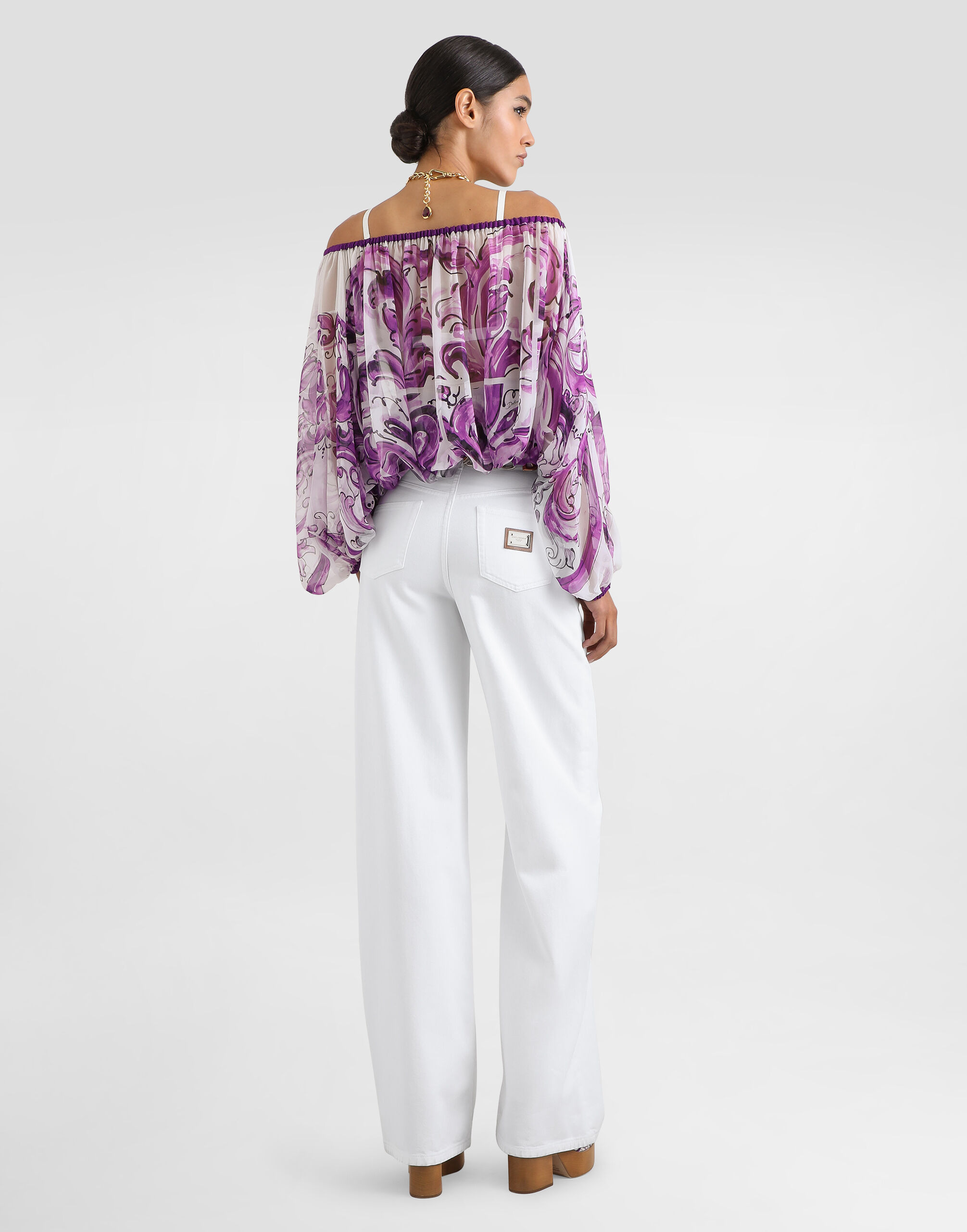 Majolica-print silk chiffon top - 3