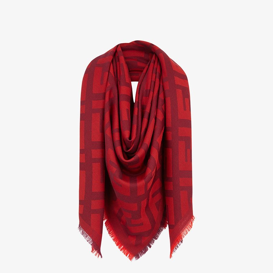 Red wool and cashmere shawl - 2