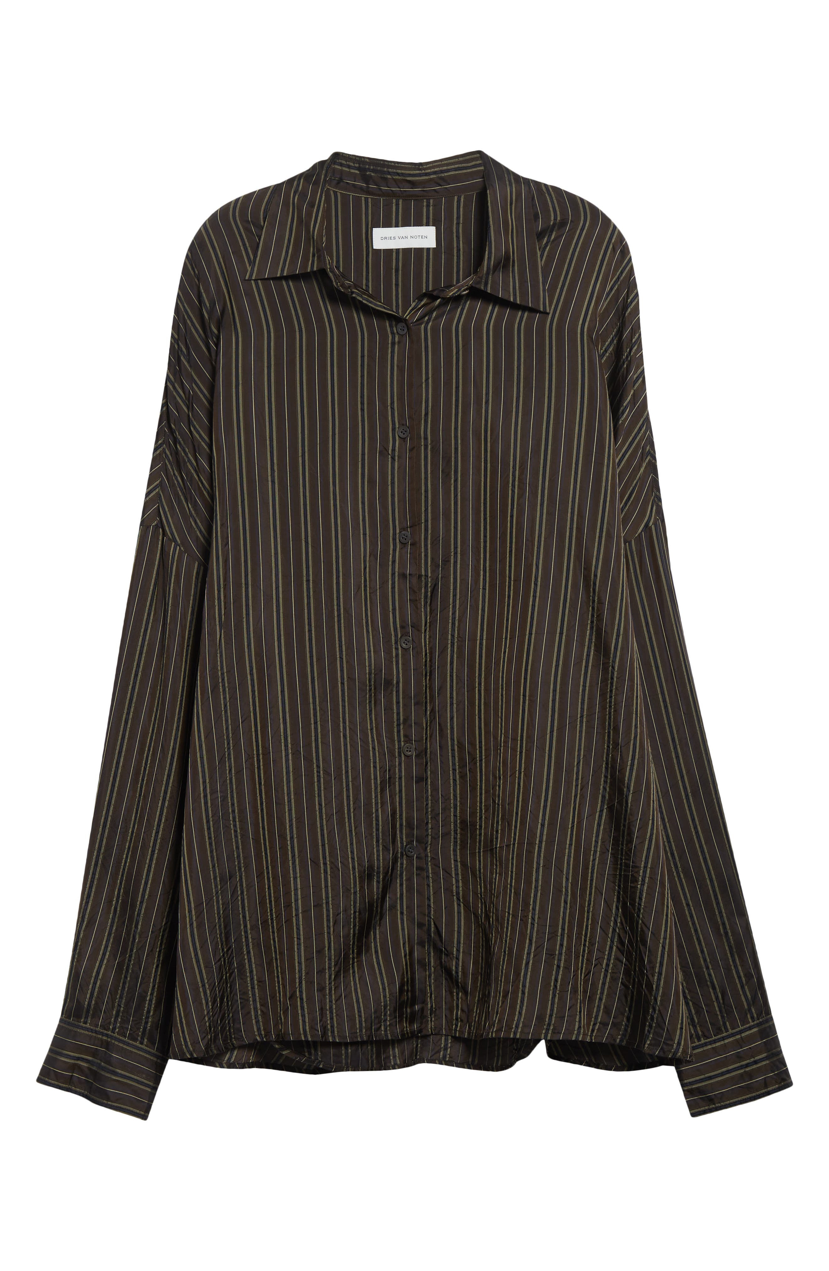 Dries Van Noten Casia Stripe Oversize Cupro Cocoon Shirt in Brown at Nordstrom - 6