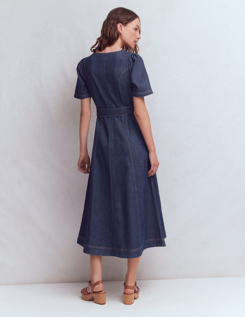 Button Detail Denim Dress-Indigo Wash 4