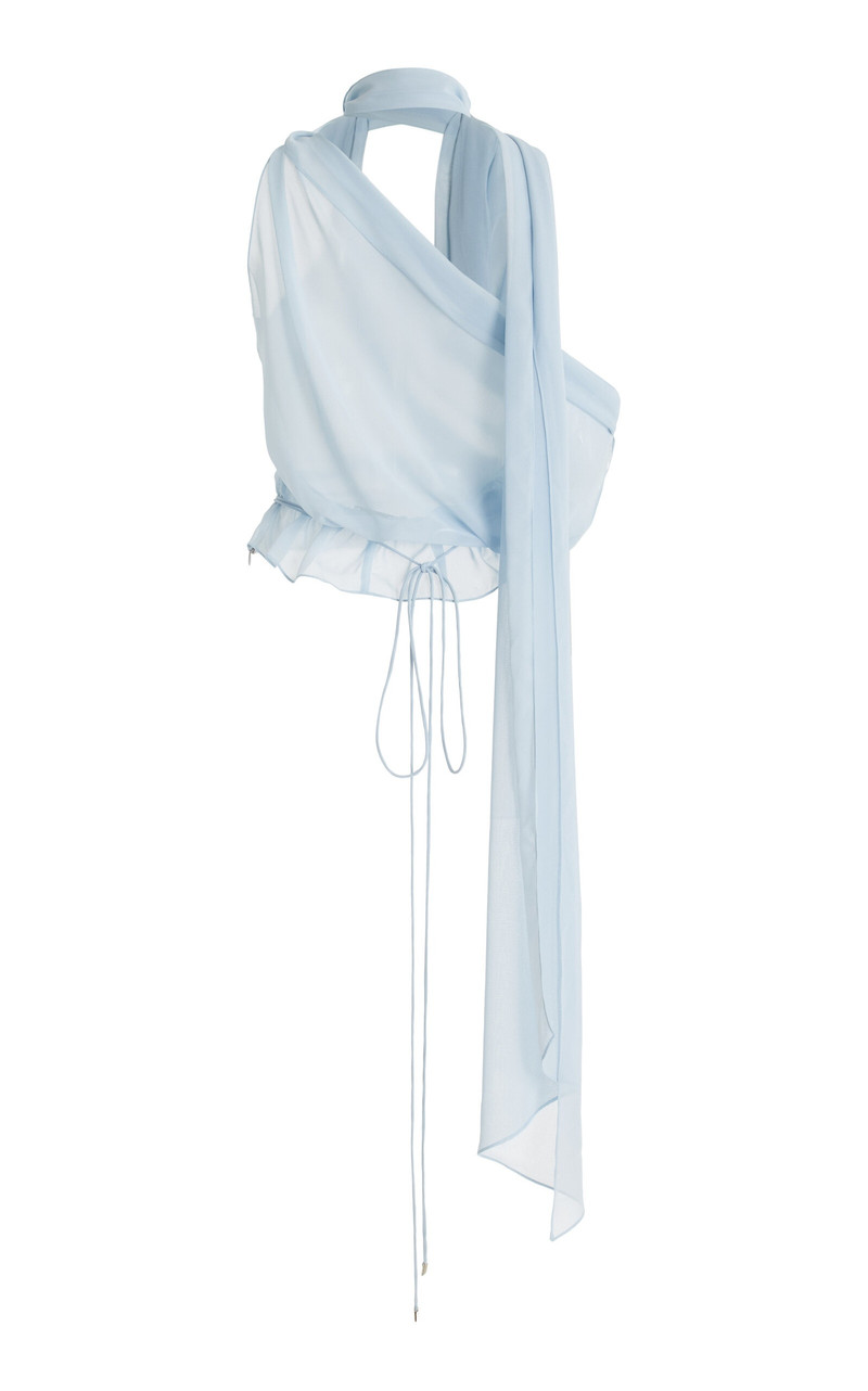 Scarf-Detailed Silk Top blue 3