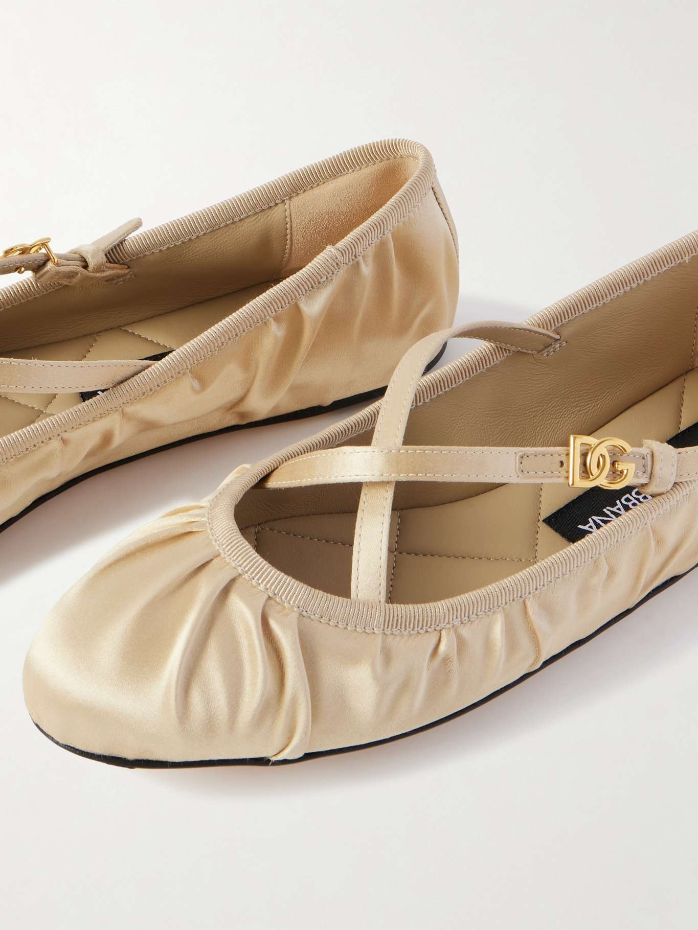 Gathered satin Mary Jane ballet flats Cream - 4