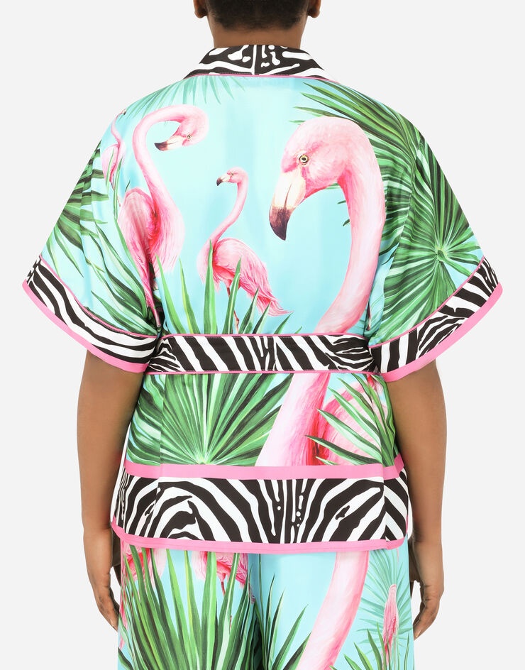 Flamingo-print twill shirt - 7