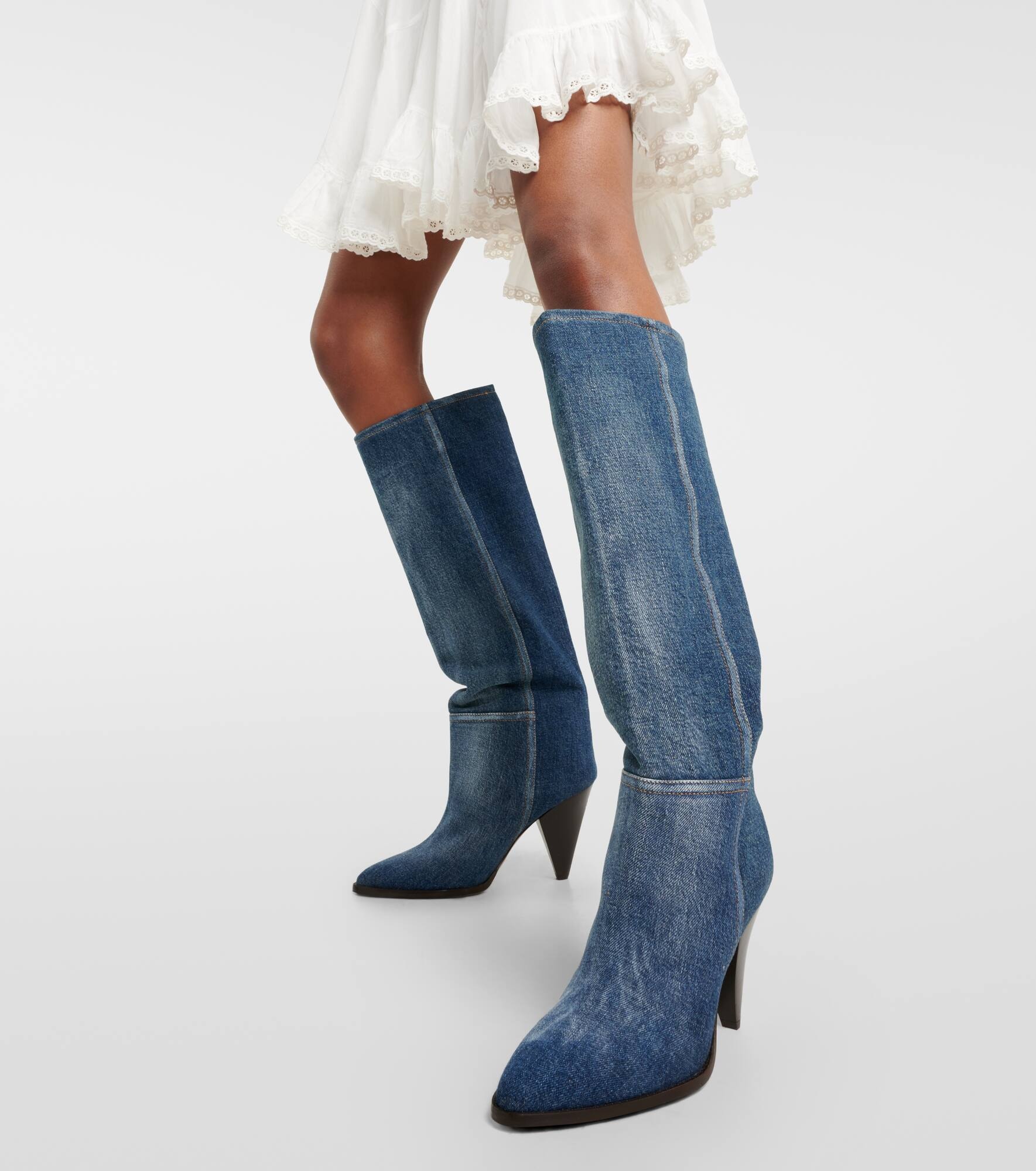 Ririo denim knee-high boots - 4