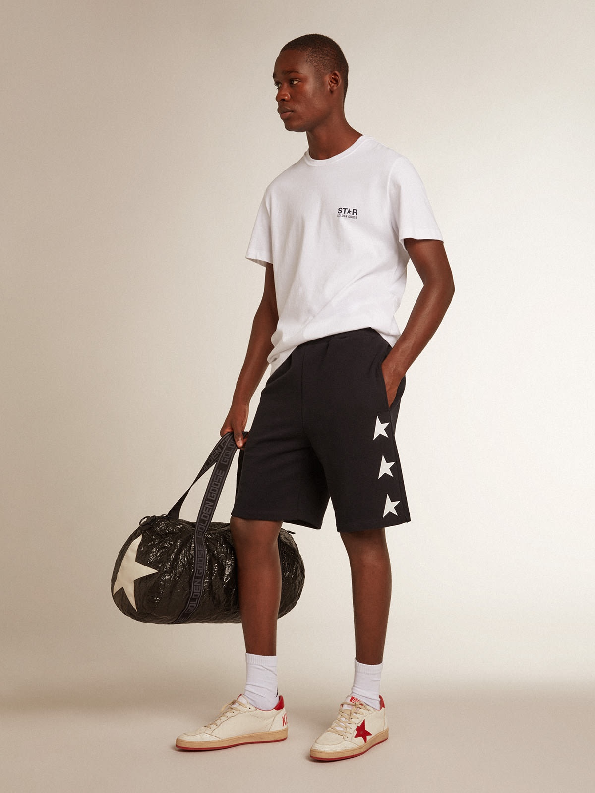 Men's black bermuda shorts with white stars - 3