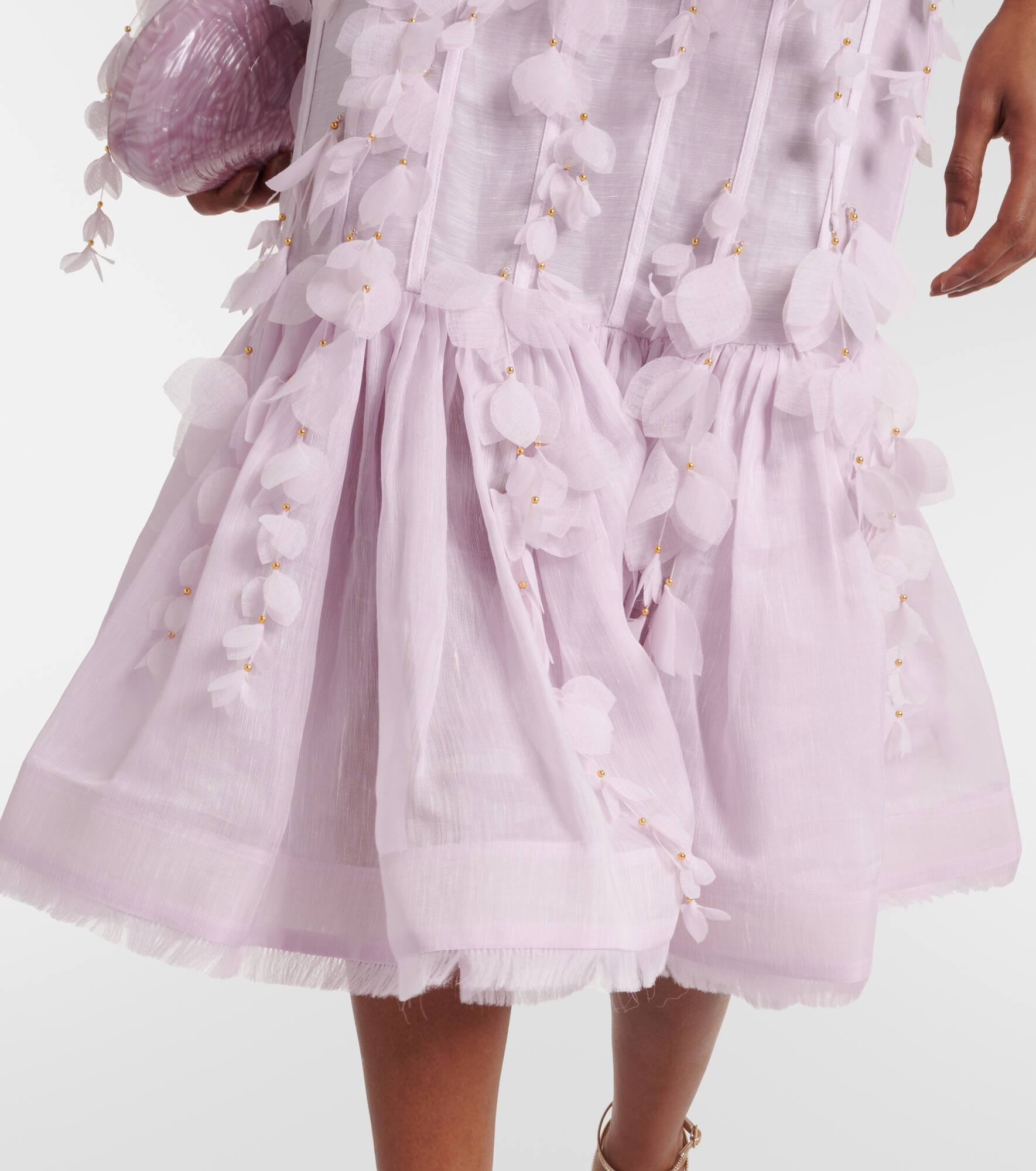 Floral-appliqué linen and silk bustier gown - 5