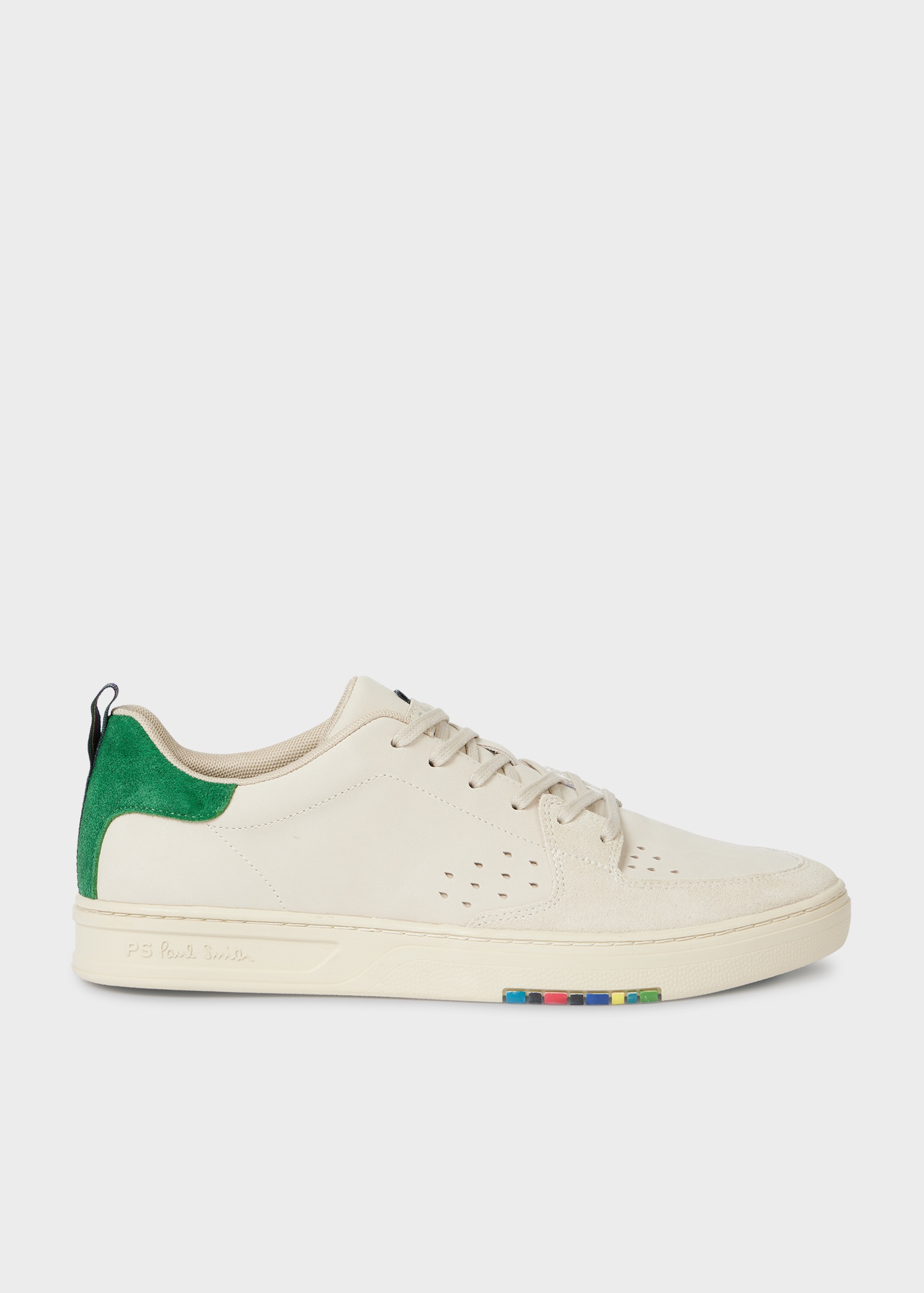 Ecru Leather 'Cosmo' Trainers With Green Trim - 1