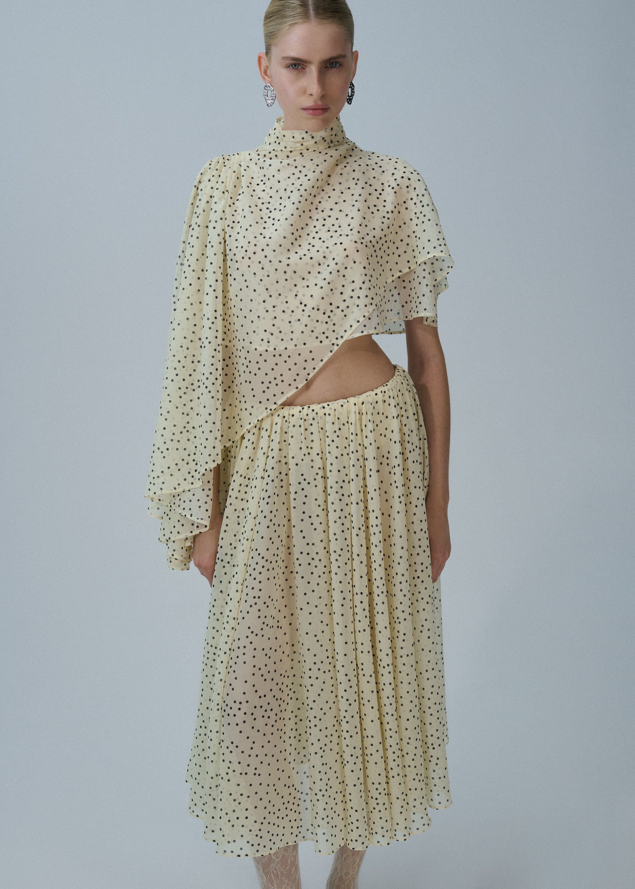 Sheer midi skirt in cream dots - 3