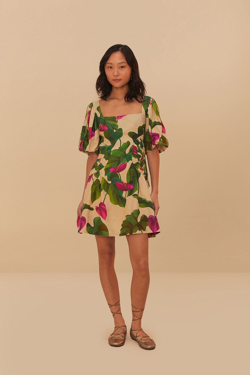 FARM RIO Sand Anthurium Leaves Lenzing™ Ecovero™ Euroflax™ Mini Dress outlook