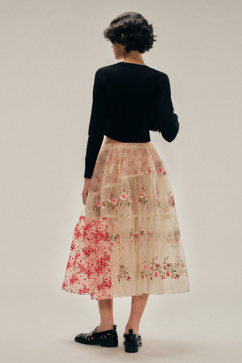 Sheer Overlay Long Patchwork Flounce Skirt 3