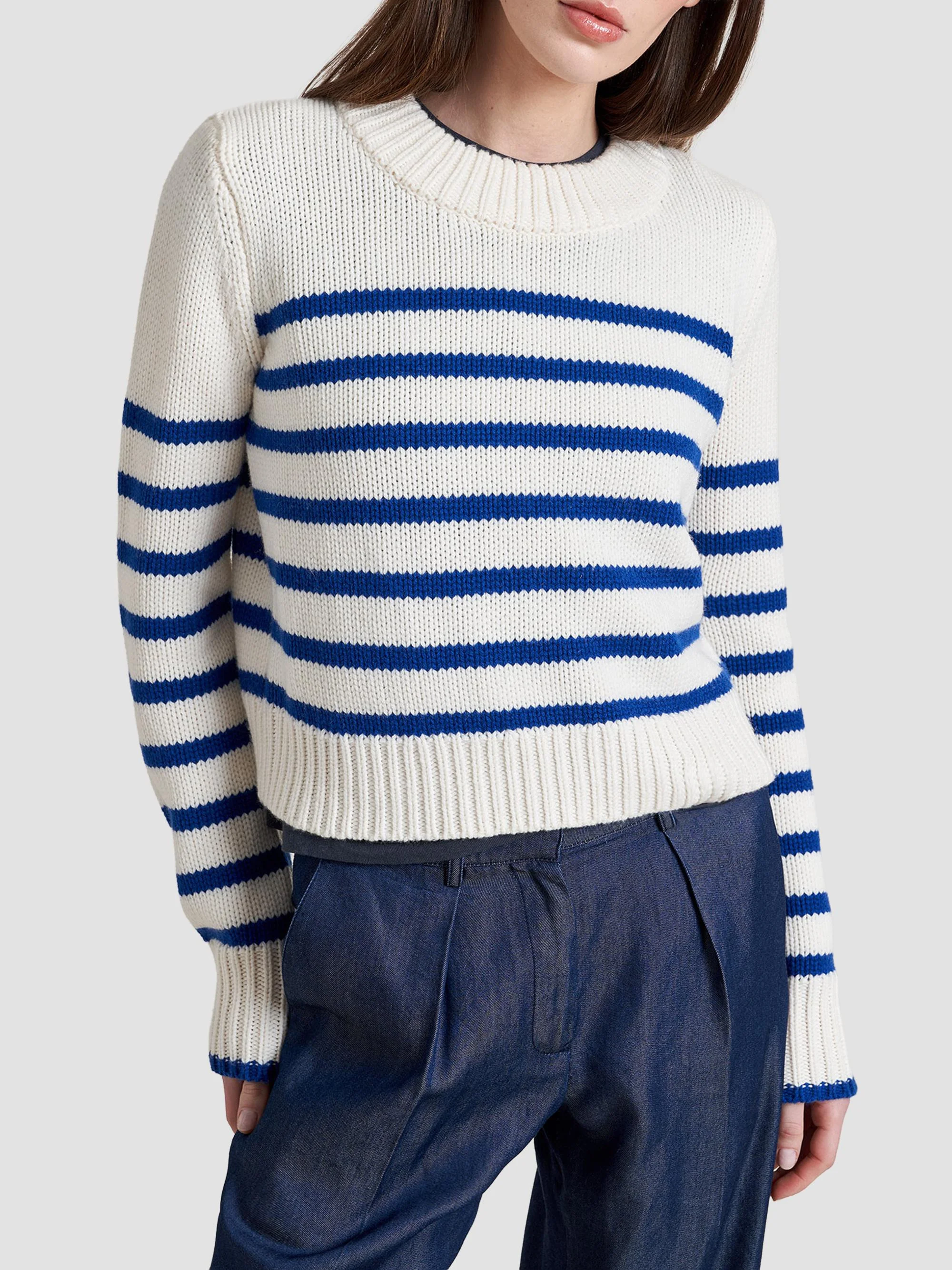 Women's Mini Marin Sweater - Cream Cobalt - 1