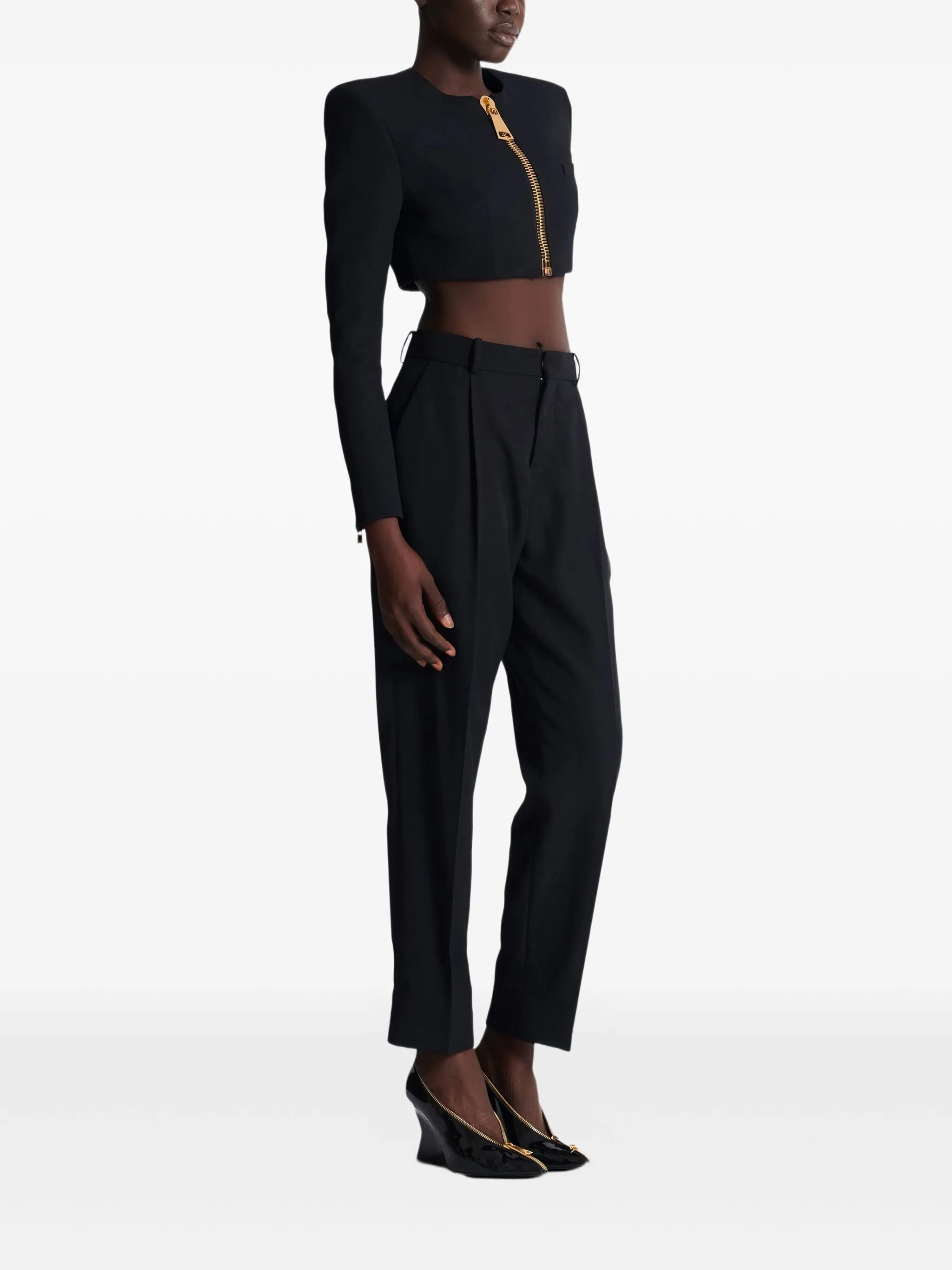 padded-shoulder zip-front jacket - 3