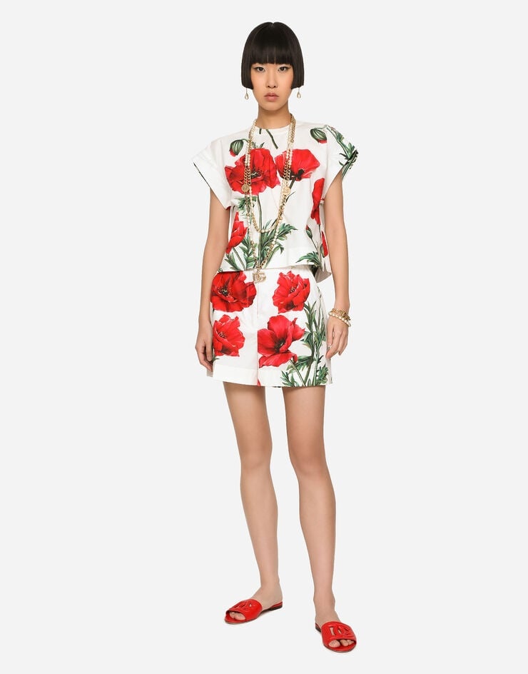 Poppy-print poplin shorts - 2