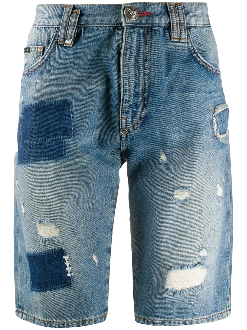 Skull On Fire denim bermudas  - 1