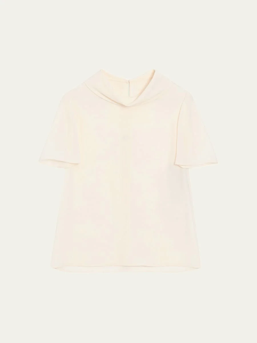 Mock-Neck Short-Sleeve Silk Top - 1