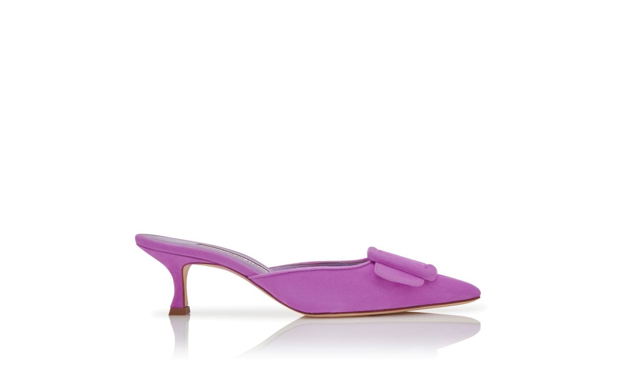 Purple Suede Buckle Detail Mules - 1