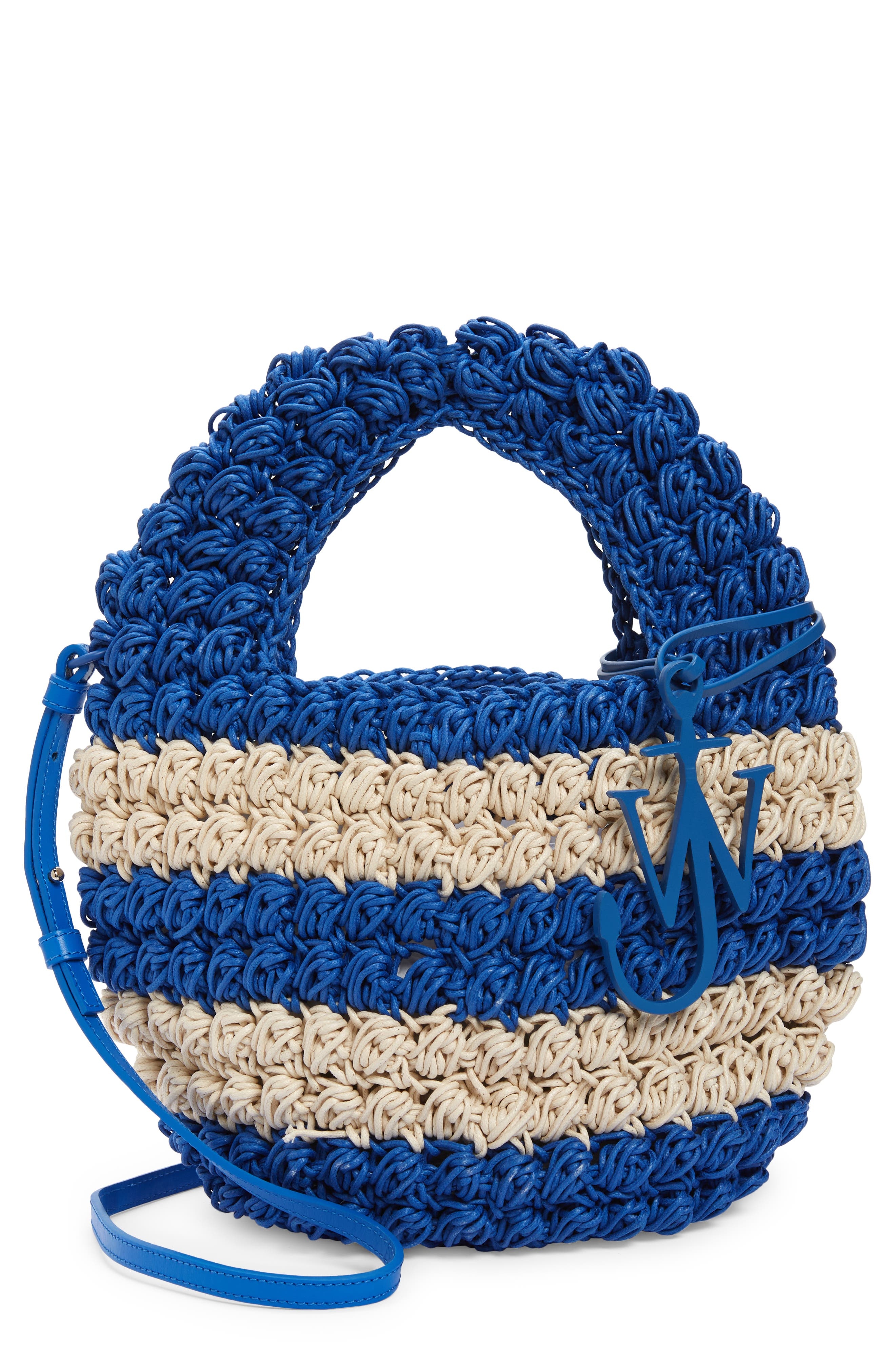 JW Anderson Popcorn Crocheted Cotton Basket Bag in Blue/Off White at Nordstrom - 1