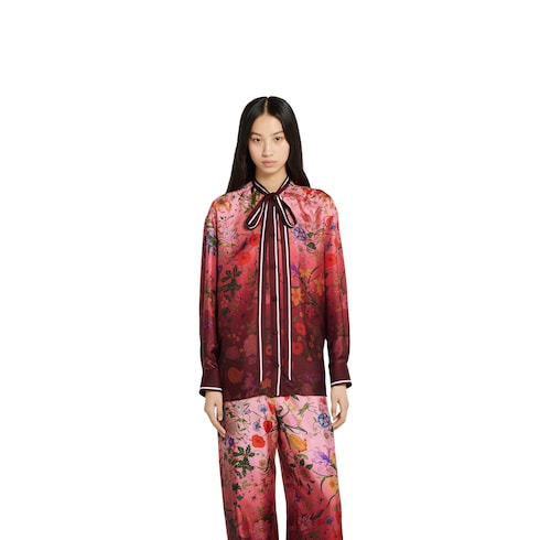 Printed silk shirt with neck bow - 3