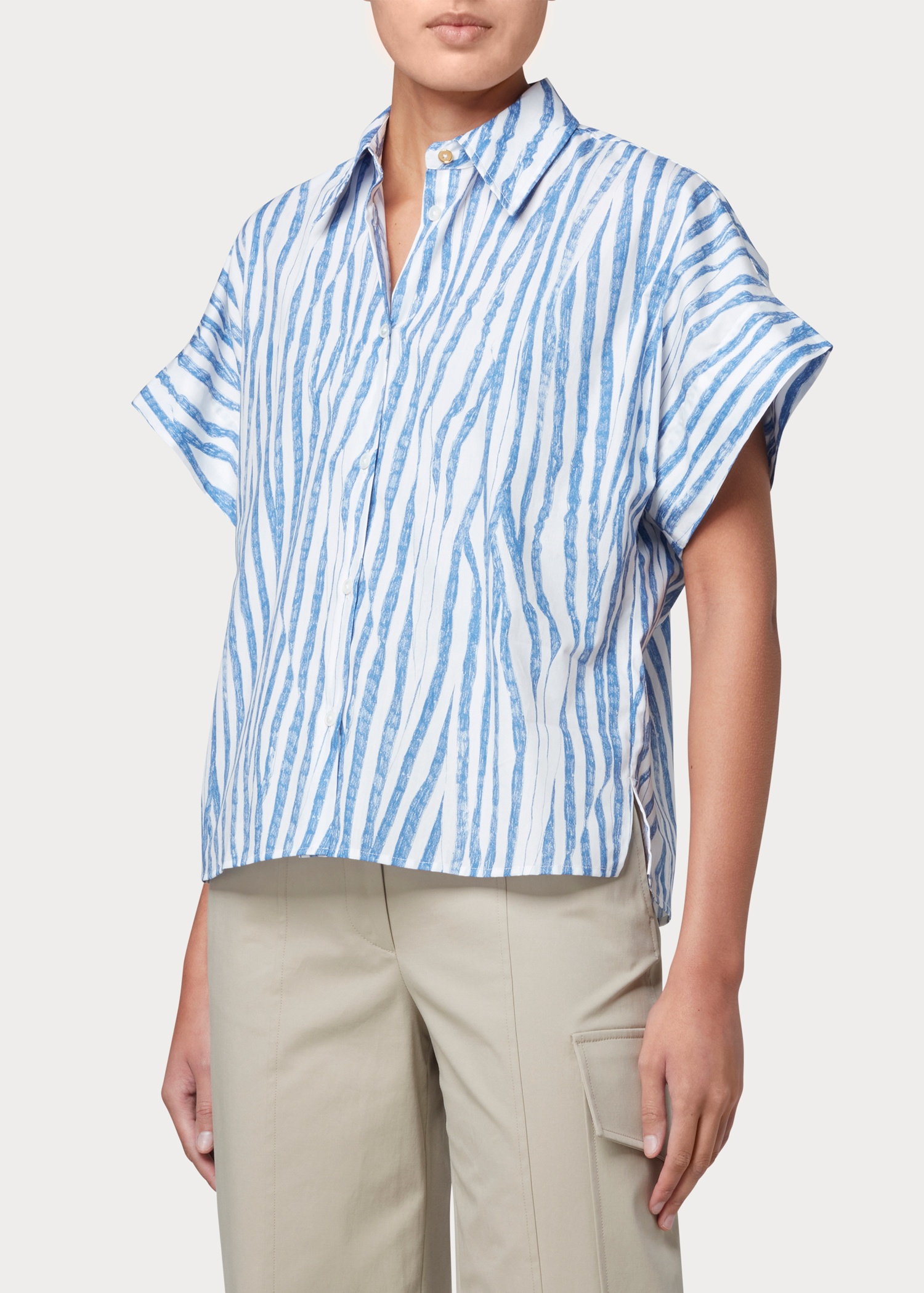 Women's Light Blue 'Wood Grain Stripe' Cotton Shirt - 1