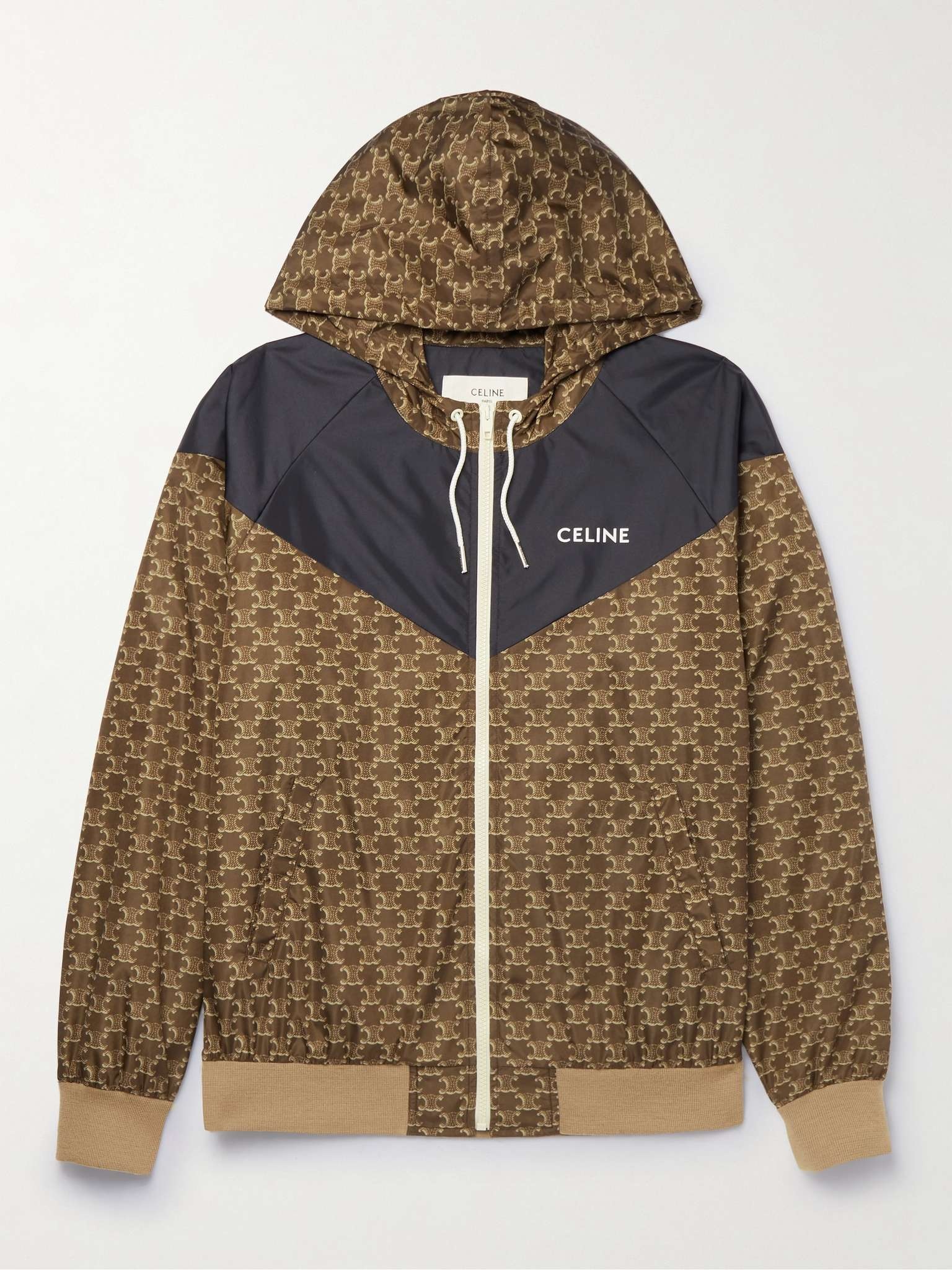 Triomphe Logo-Print Panelled Satin and Shell Hooded Track Jacket - 1