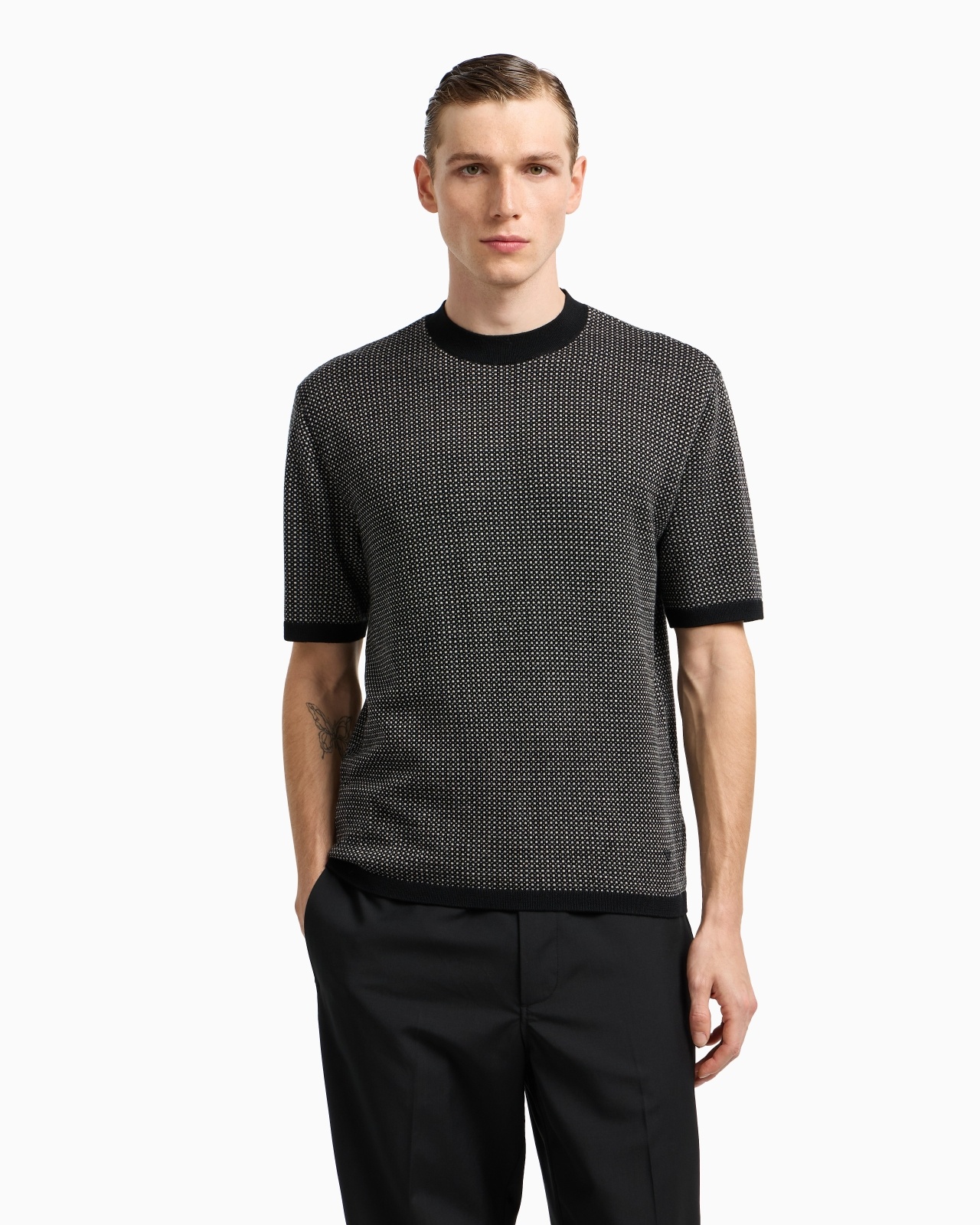 VIRGIN-WOOL JUMPER WITH TWO-TONE JACQUARD MICRO MOTIF - 4