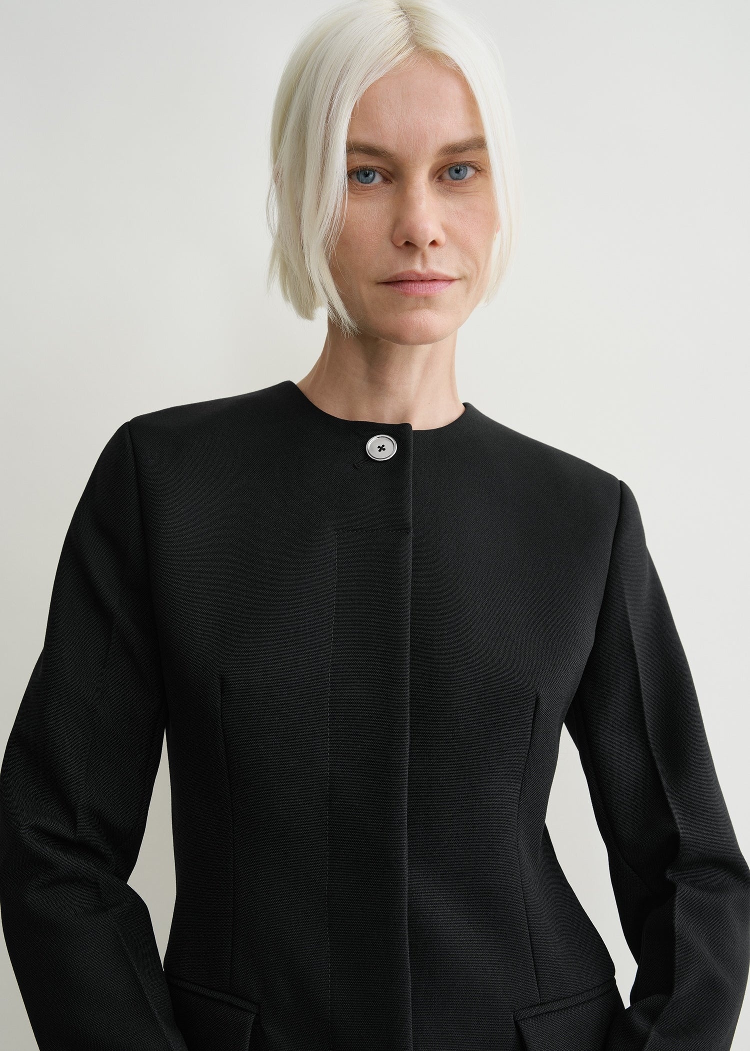 Collarless cinched jacket black - 5