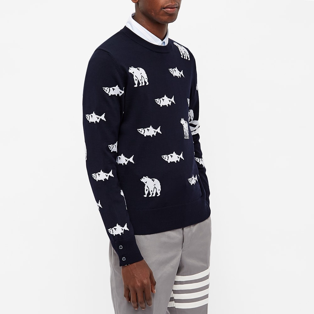 Thom Browne Bear & Salmon Intarsia Crew Knit - 4