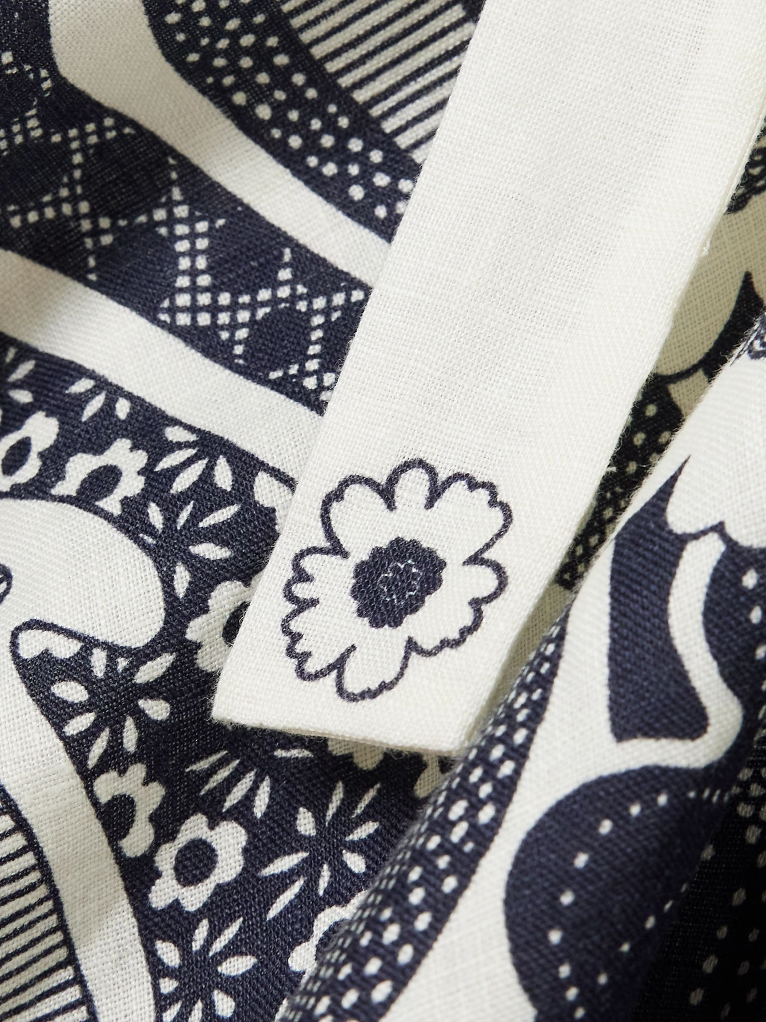 Mickey tie-detailed shirred floral-print linen-gauze mini dress Navy - 4