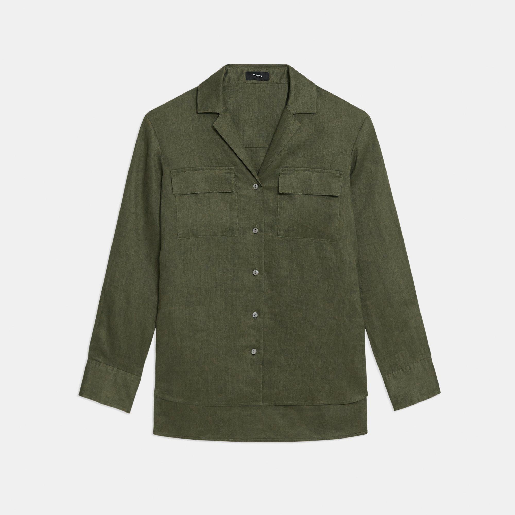 Oversized Patch Pocket Shirt in Relaxed Linen - 1