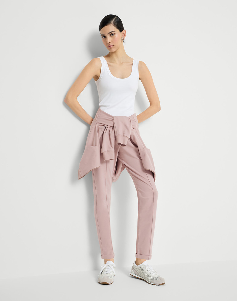 Stretch cotton lightweight French terry track trousers with monili 5