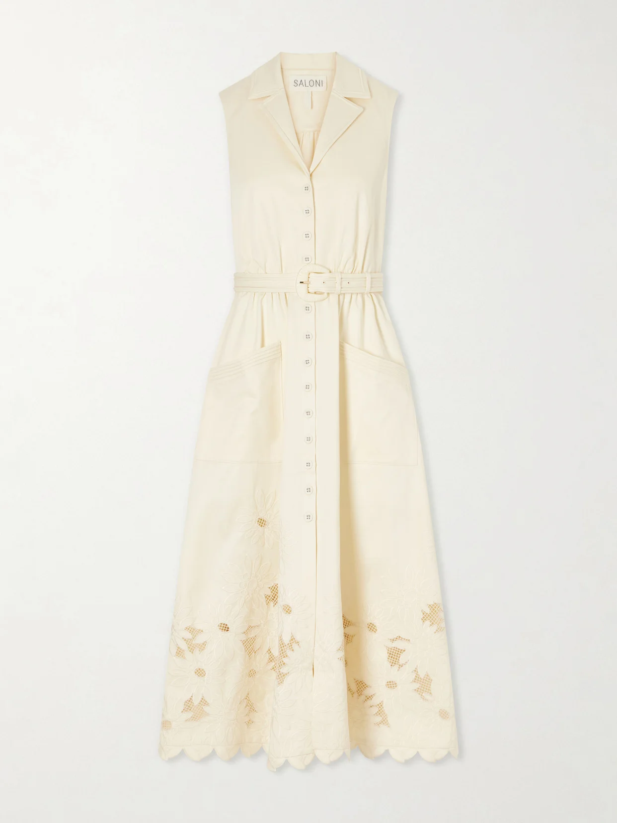Kirat Belted Scalloped Embroidered Poplin Midi Dress - 1