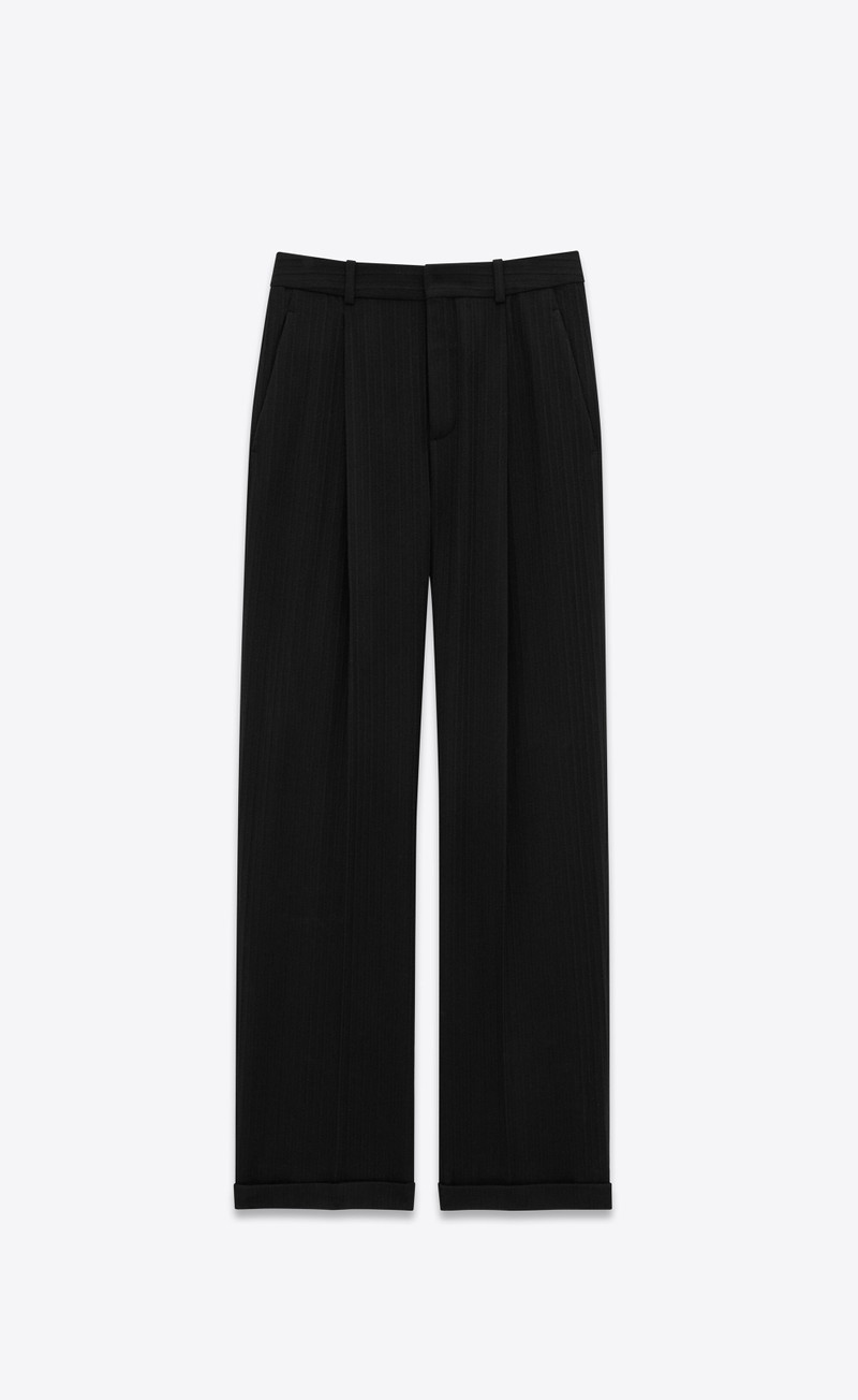 90's pants in striped wool and cashmere flannel - 1