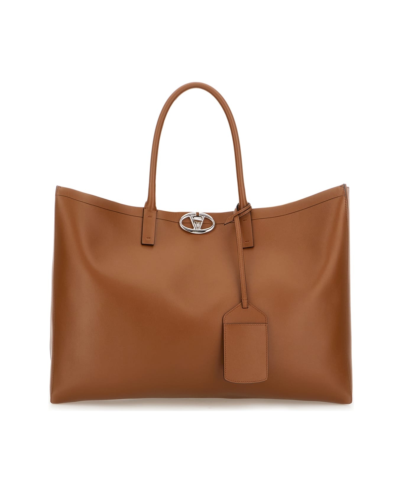 Brown Leather Medium Vlogo Locker Shopping Bag - 1