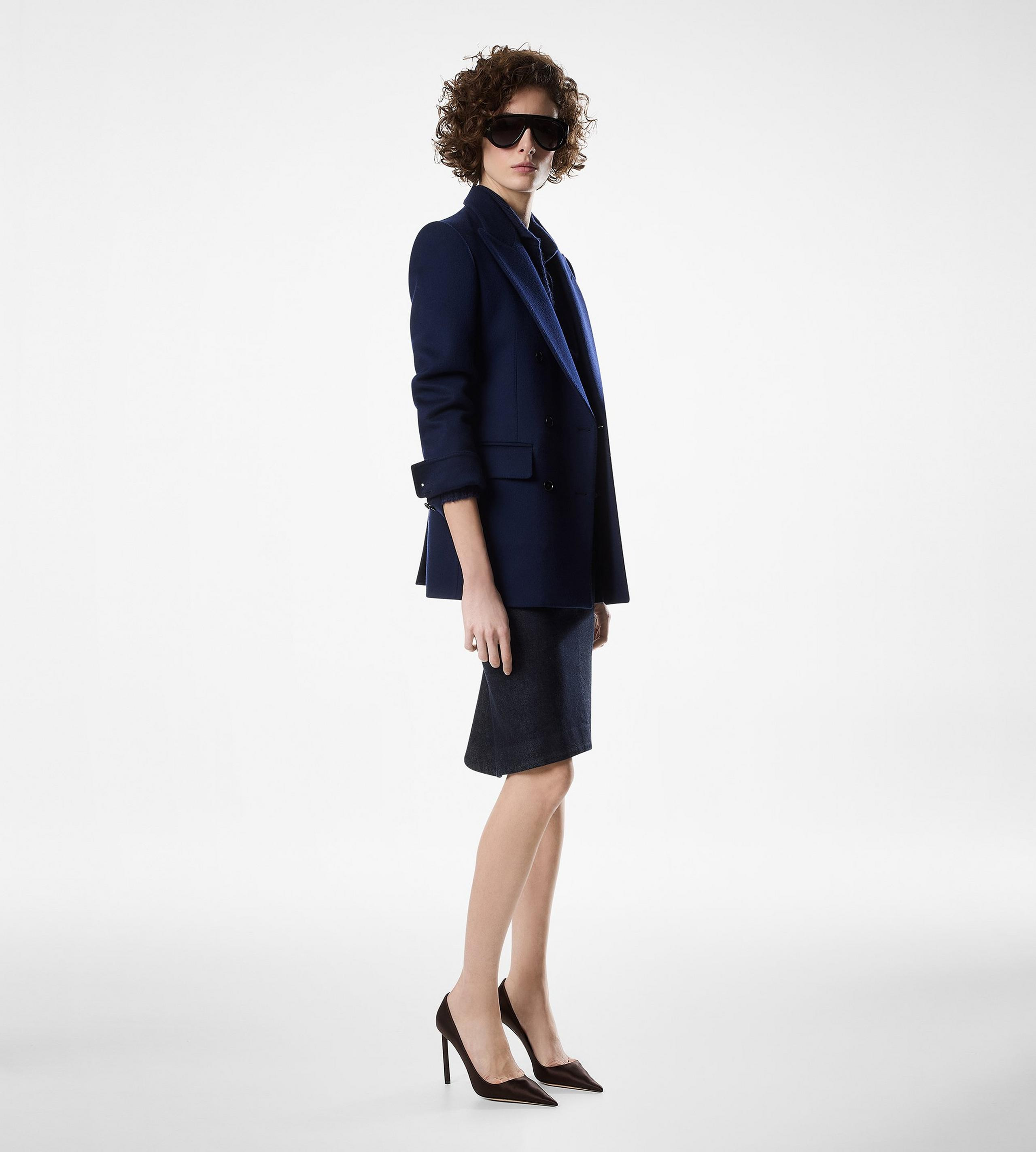 DOUBLE BREASTED PEAK LAPEL JACKET WITH LEATHER UNDERCOLLAR - 3