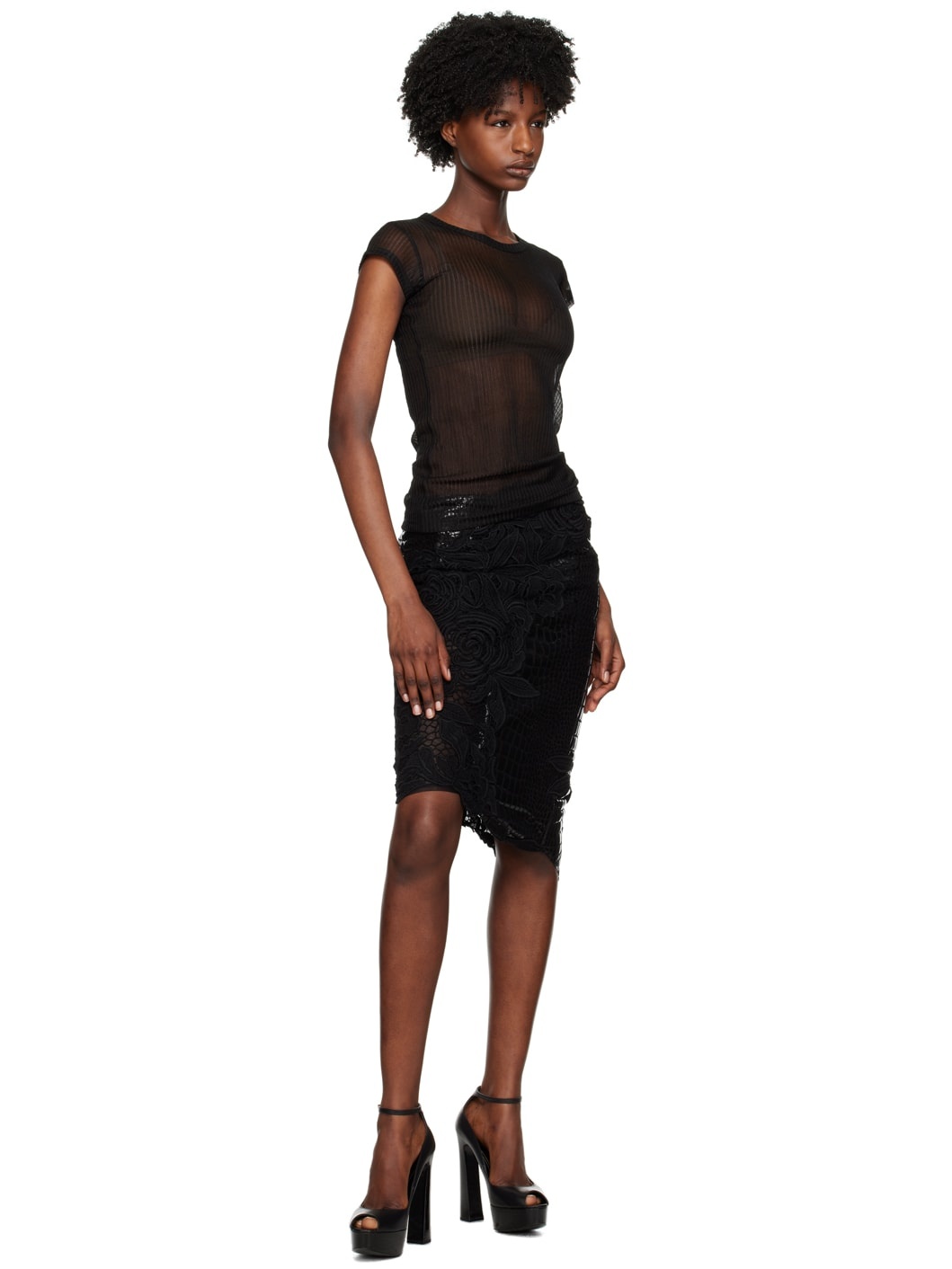 Black Asymmetric Midi Skirt - 4