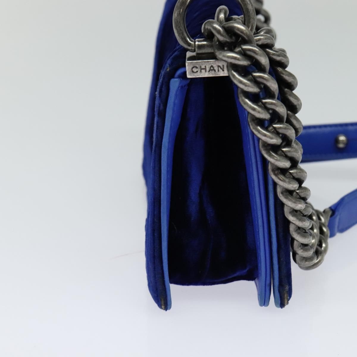 CHANEL Matelasse Chain Boy CHANEL Shoulder Bag Velor Blue CC - 5