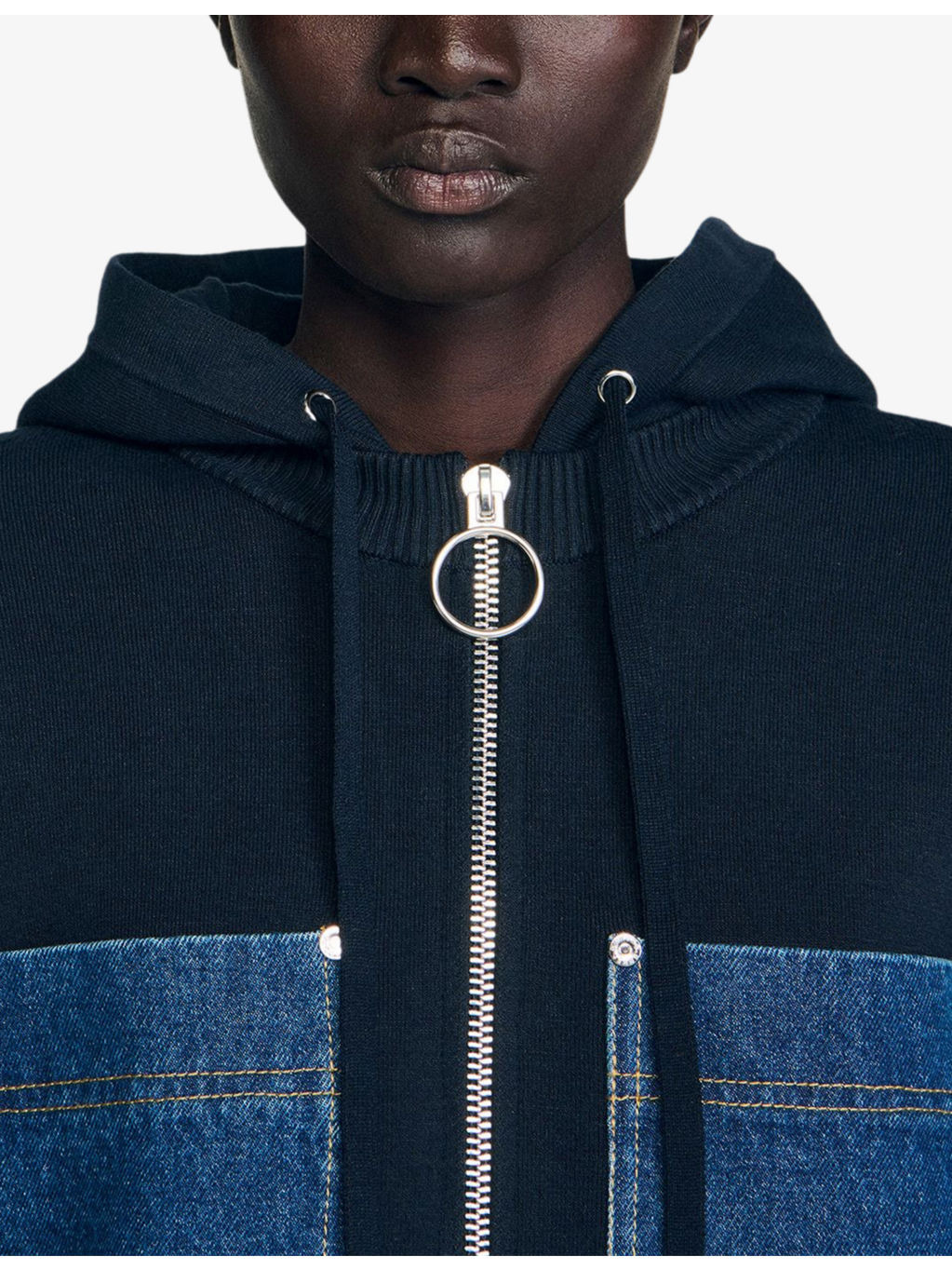 Denim-Pocket Relaxed-Fit Knitted Hoody - 5