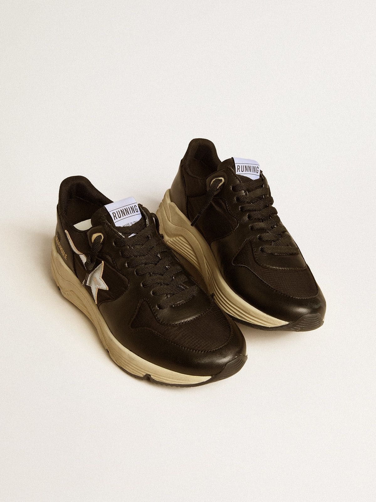 Women’s Running Sole in black nappa leather and nylon with a silver leather star - 2