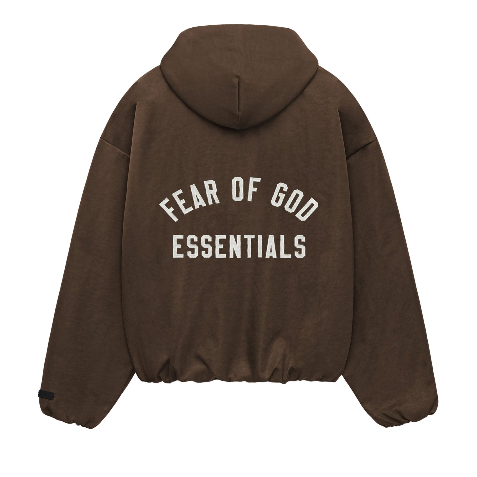 Fear of God Essentials Textured Nylon Hooded Bomber Jacket 'Brown' - 2