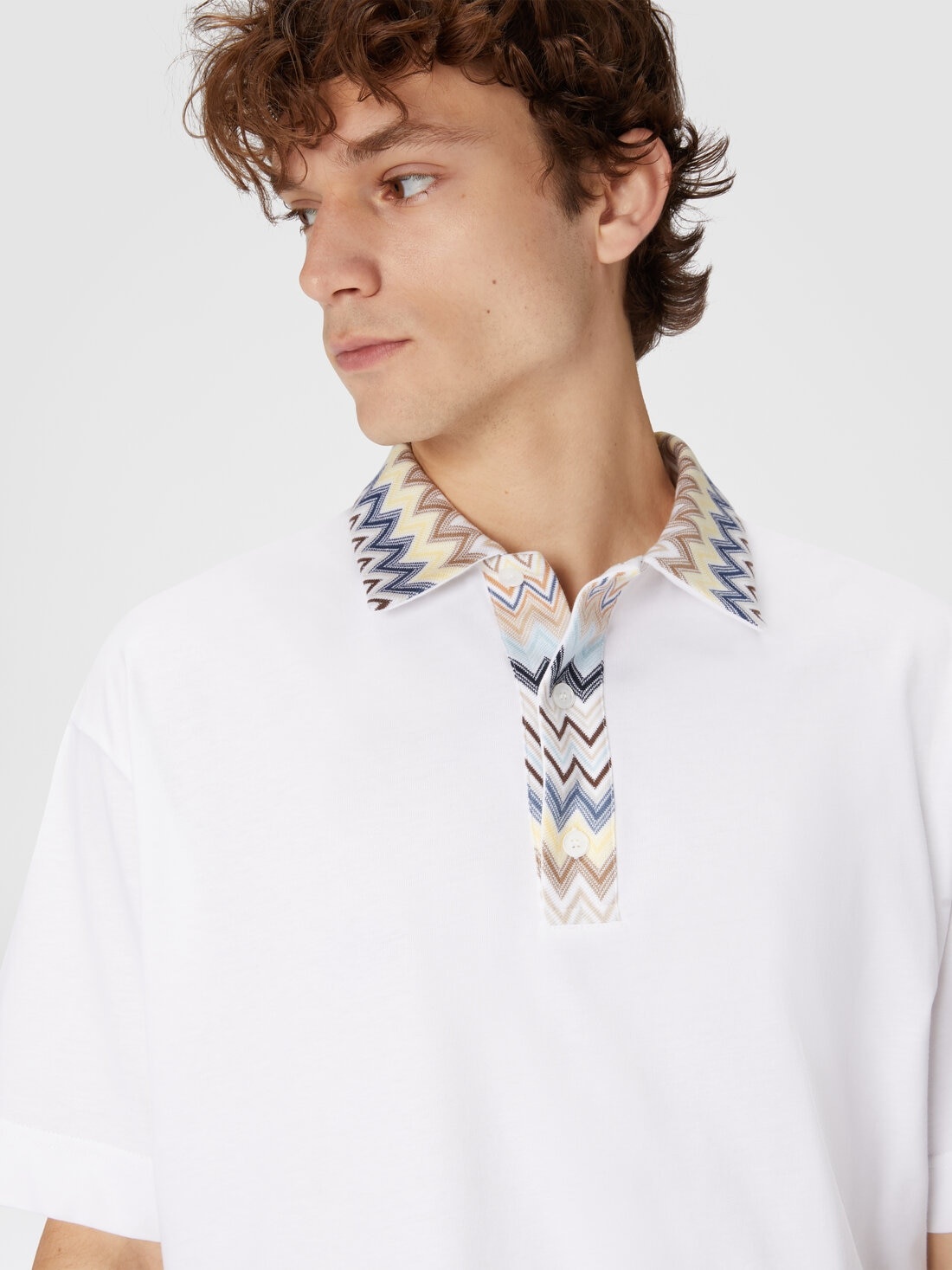 Cotton jersey polo shirt with chevron knit inserts - 4