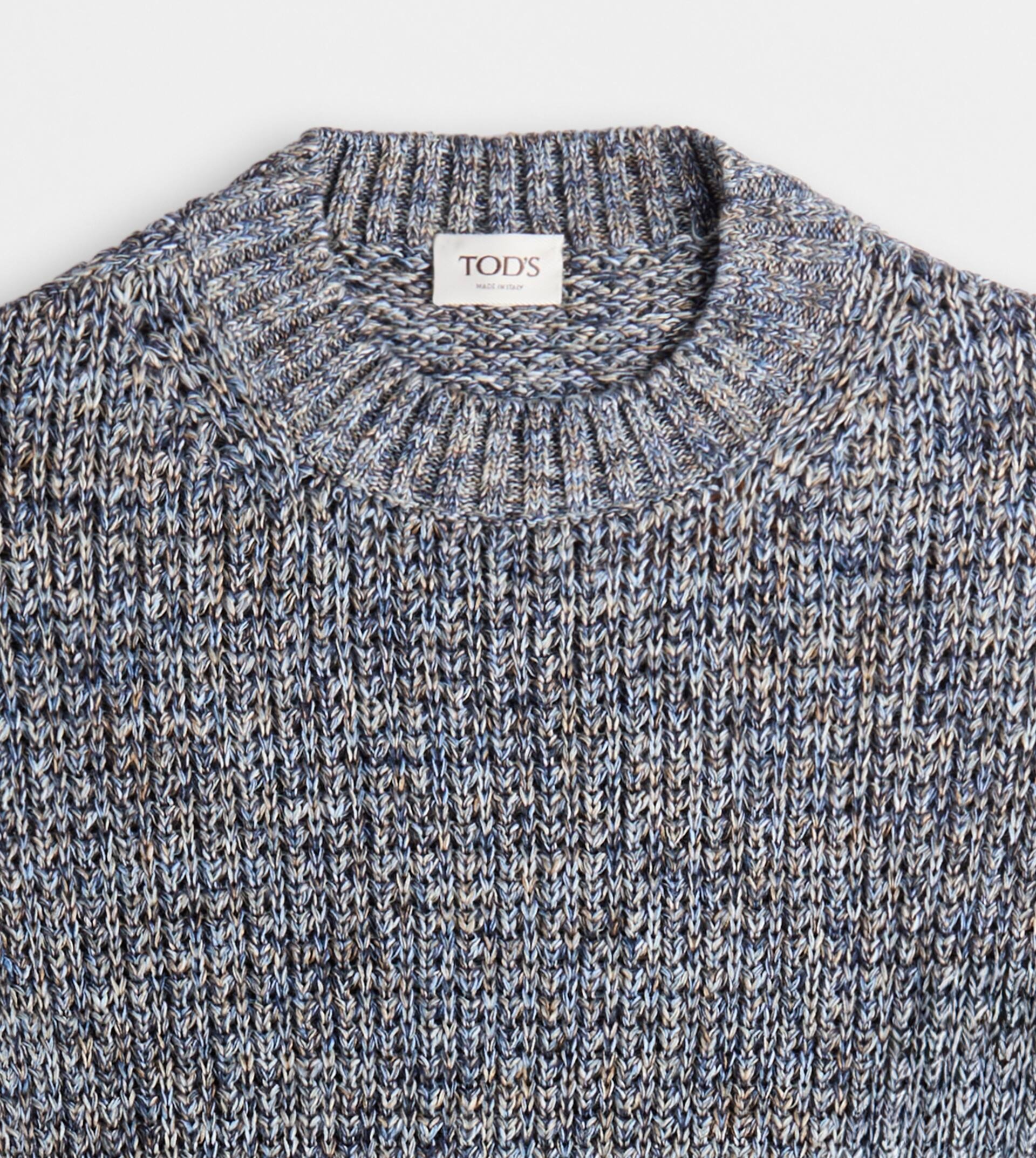 LINEN BLEND MOULINÉ PULLOVER - BLUE - 5