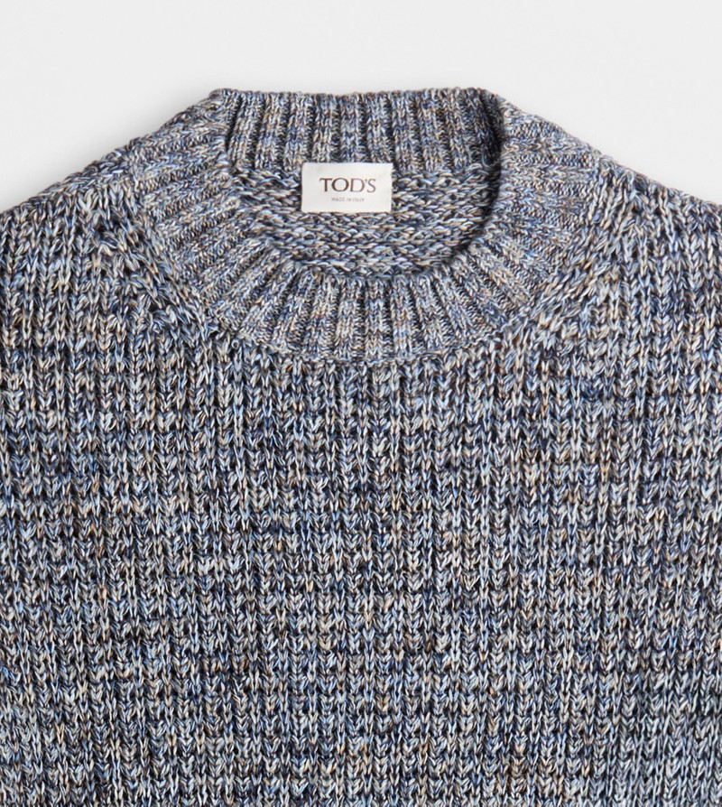 LINEN BLEND MOULINÉ PULLOVER - BLUE 5