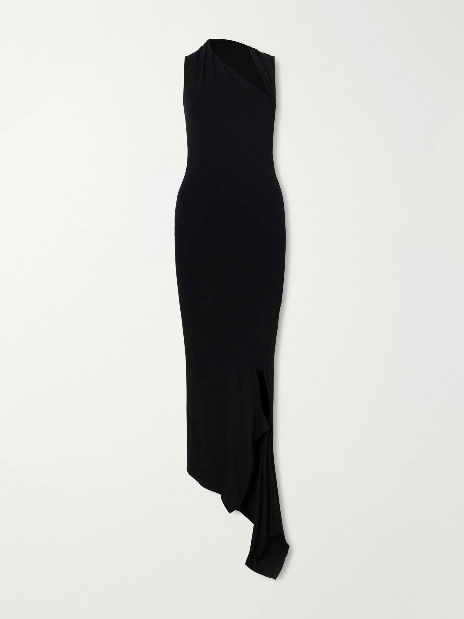 Asymmetric twisted stretch-jersey midi dress Black - 1