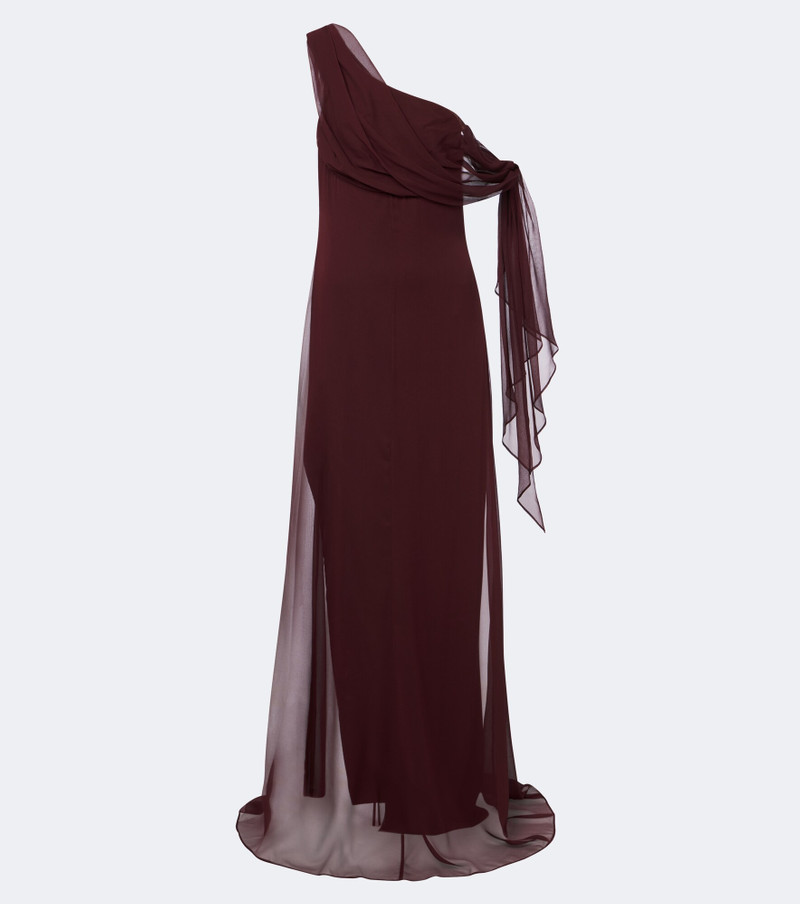 Draped silk chiffon one-shoulder gown 1