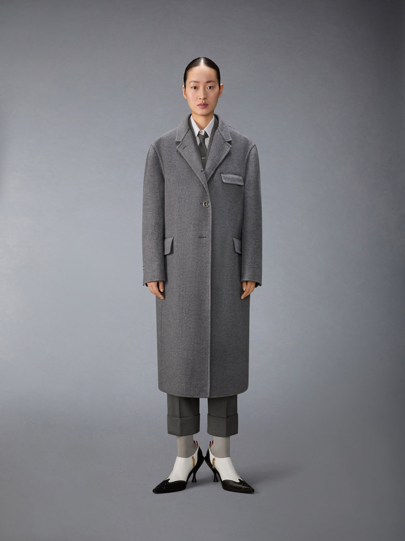 Thom Browne UNCONSTRUCTED BOILED WOOL CHESTERFIELD OVERCOAT outlook