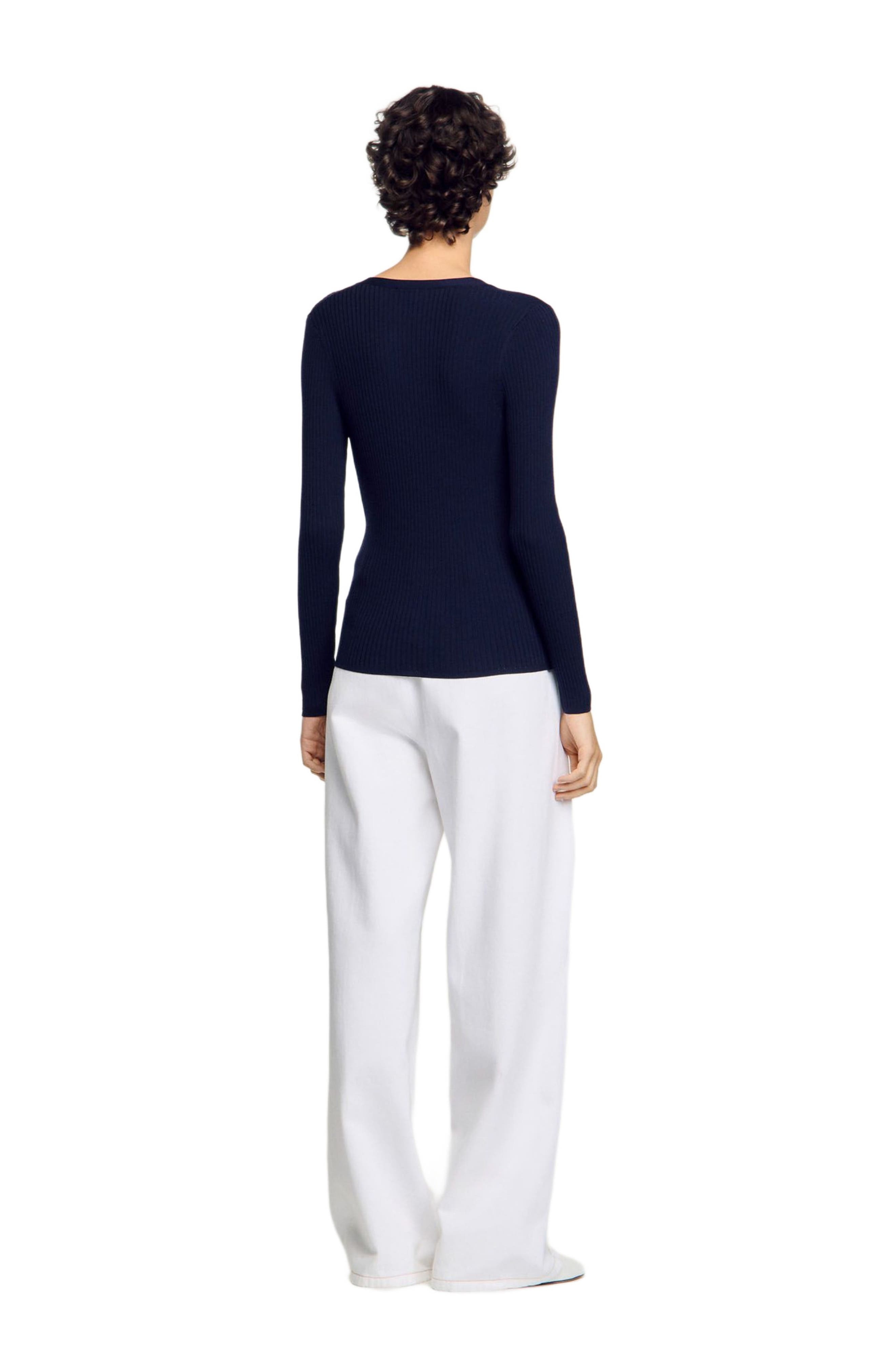 SANDRO Rib knit cardigan in Navy Blue at Nordstrom - 2