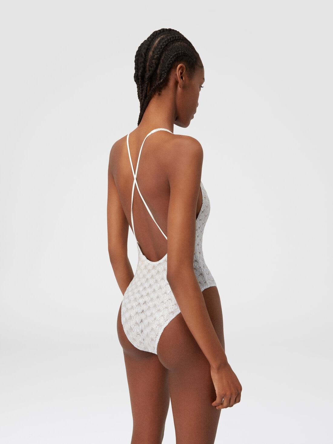 One-piece swimming costume in lace-effect viscose - 3