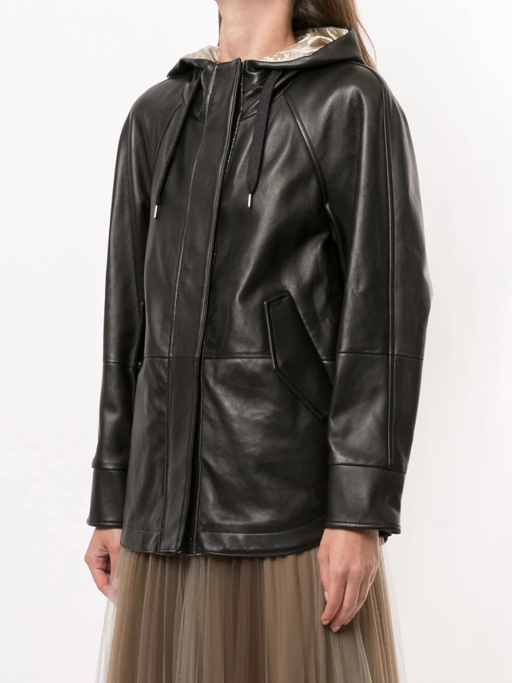 hooded leather jacket - 3